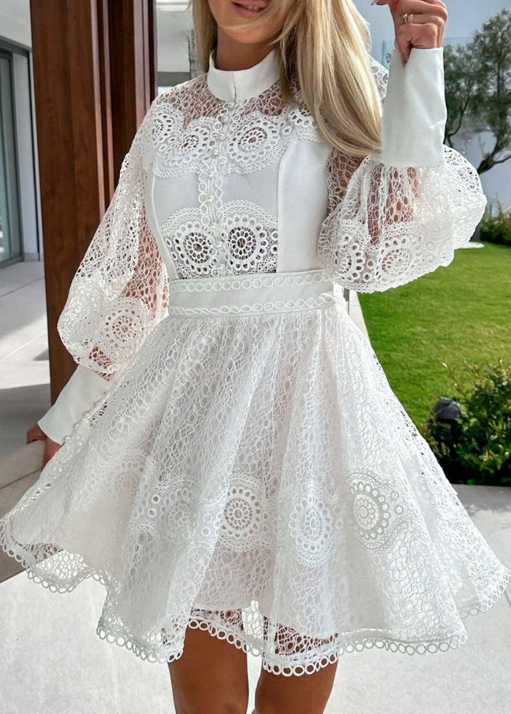 Romantic Lace Puff Sleeve Mini Dress - Minivestidos for elegant looks and perfect fit for any occasion - Corafemme