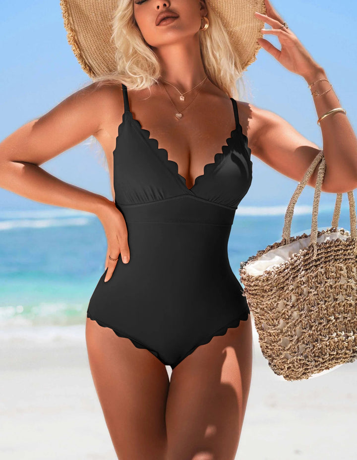 Scalloped Edge One-Piece Swimsuit - for elegant looks and perfect fit for any occasion - Corafemme