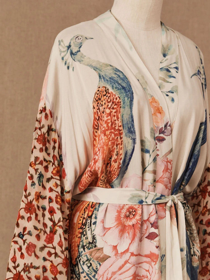Peacock Print Wrap Kimono Cover-Up - for elegant looks and perfect fit for any occasion - Corafemme