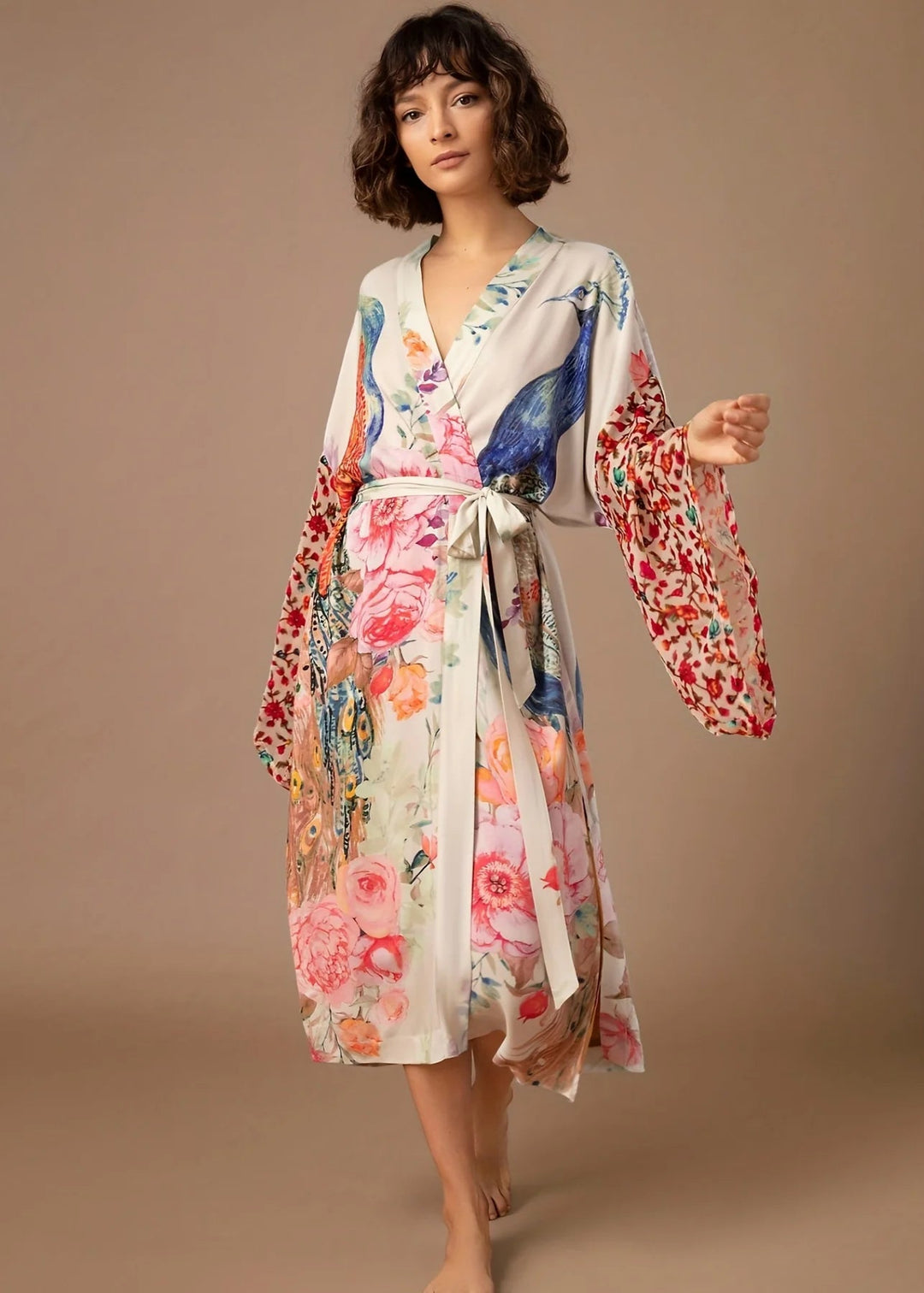 Peacock Print Wrap Kimono Cover-Up - for elegant looks and perfect fit for any occasion - Corafemme
