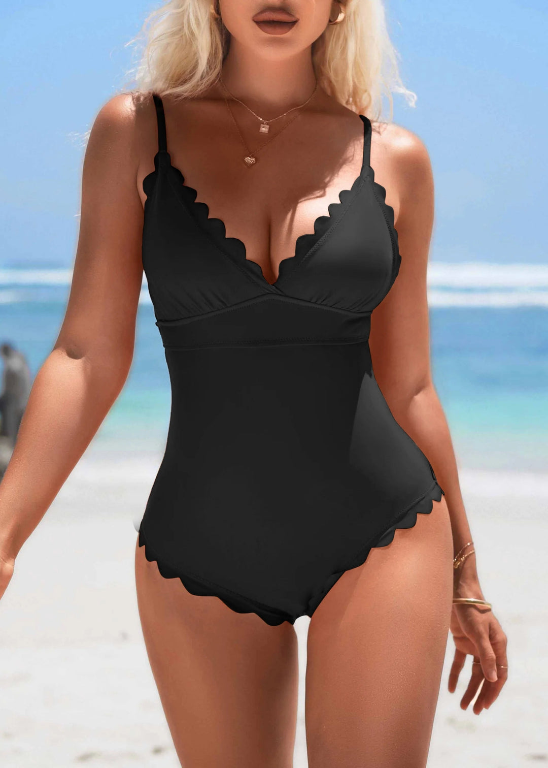 Scalloped Edge One-Piece Swimsuit - for elegant looks and perfect fit for any occasion - Corafemme