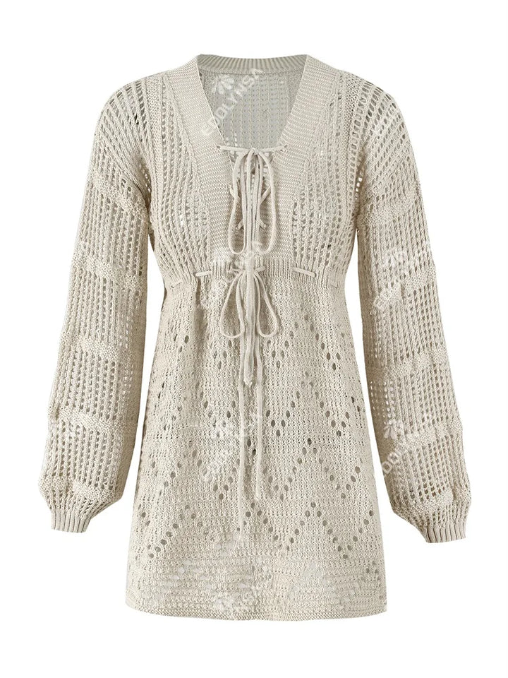 Boho Breeze Lace-Up Mini Beach Dress - for elegant looks and perfect fit for any occasion - Corafemme