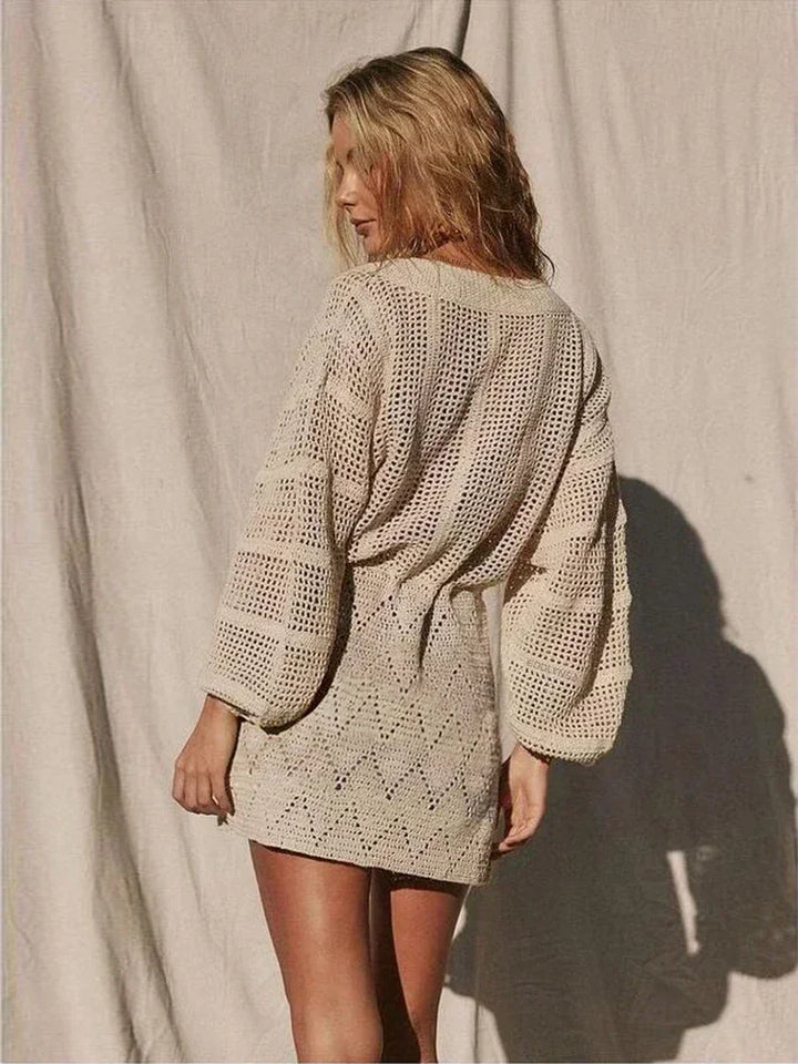 Boho Breeze Lace-Up Mini Beach Dress - for elegant looks and perfect fit for any occasion - Corafemme