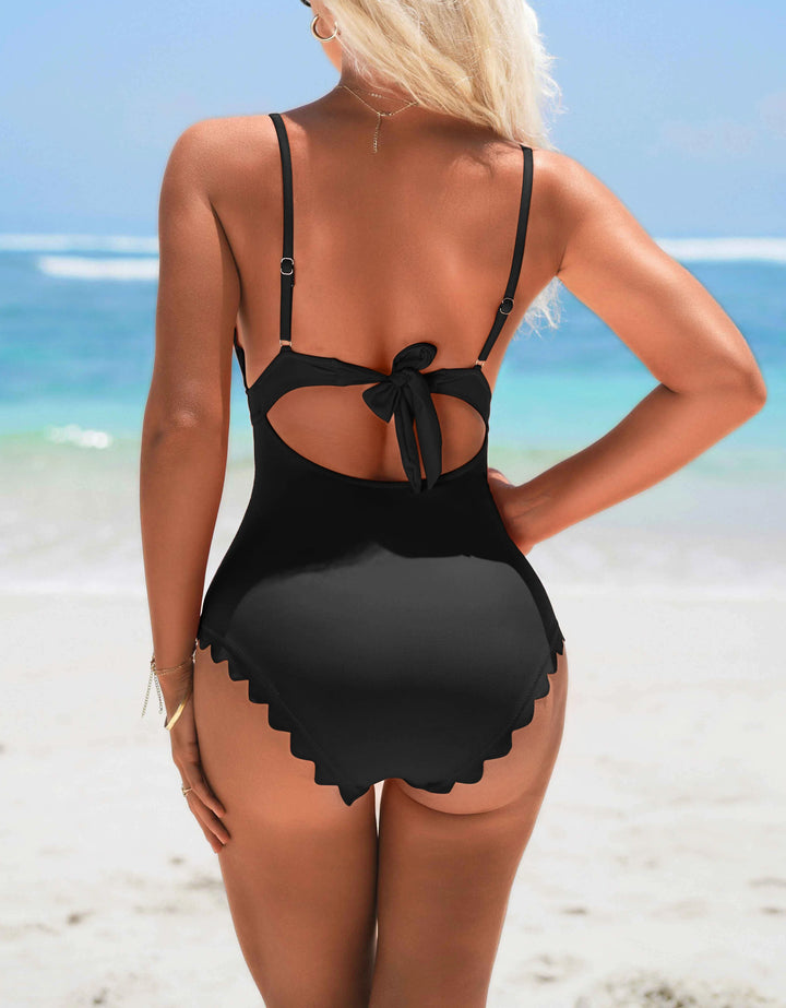 Scalloped Edge One-Piece Swimsuit - for elegant looks and perfect fit for any occasion - Corafemme